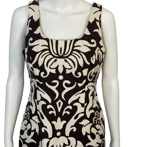 INC International Concepts Brown White Damask Floral Sleeveless Shift Dress Sz 6 - Picture 2 of 8
